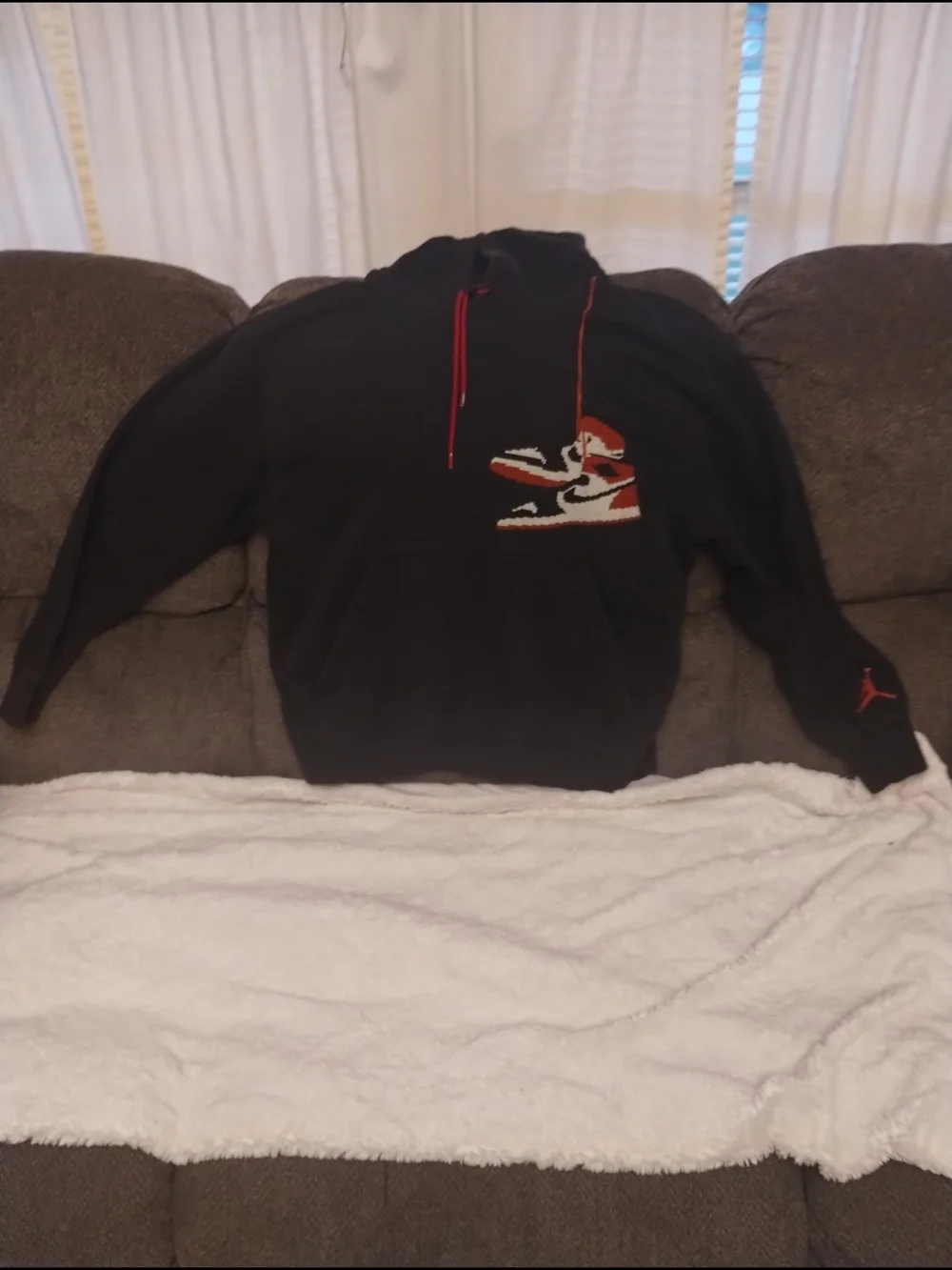 Jordan Black  Hoodie with Red Accent and Sneaker Graphic Sz Medium